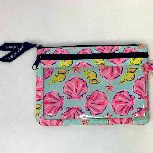 Simply Southern Wristlet Photo Coastal Shells Tropical Travel Wallet Pink Blue - Picture 1 of 9